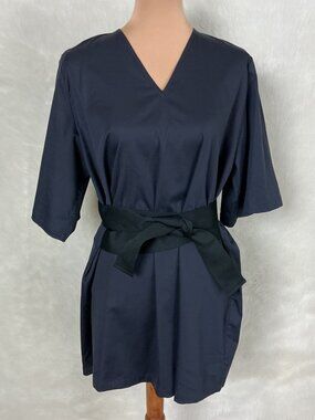 Marcell Von Berlin Navy Blue Black Ribbon Belt V Neck Tunic Blouse 8